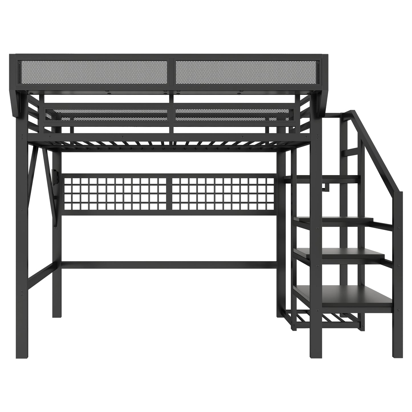 Full Size Loft Bed with Charging Station, Metal Full Loft Bed with Light and Storage, High Loft Bed with Wardrobe and Storage for Kids Teens Adults, Black(Old SKU W2580S00051) image 10