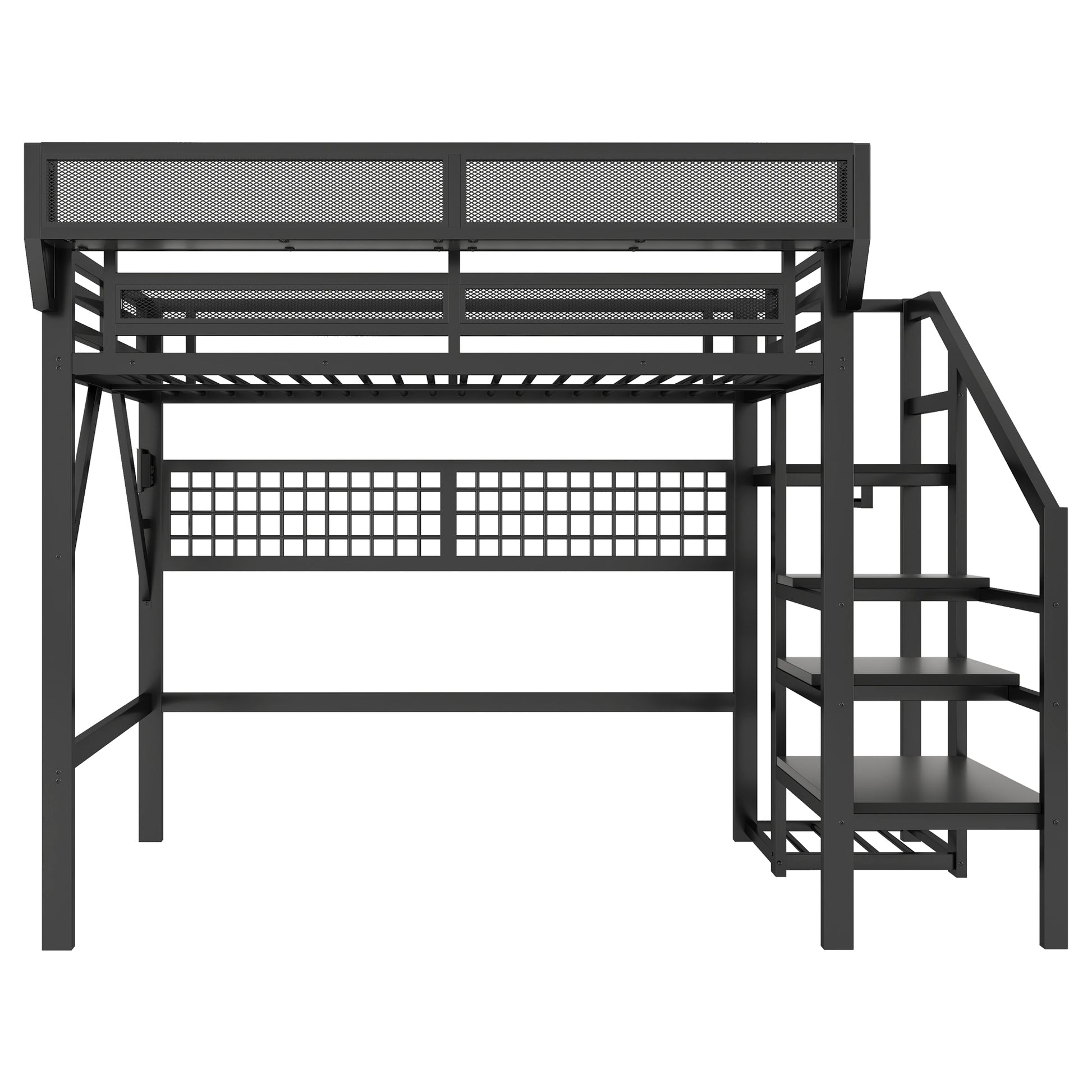 Full Size Loft Bed with Charging Station, Metal Full Loft Bed with Light and Storage, High Loft Bed with Wardrobe and Storage for Kids Teens Adults, Black(Old SKU W2580S00051) image 10
