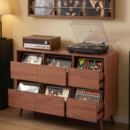 Vintage record player table with spacious storage compartments