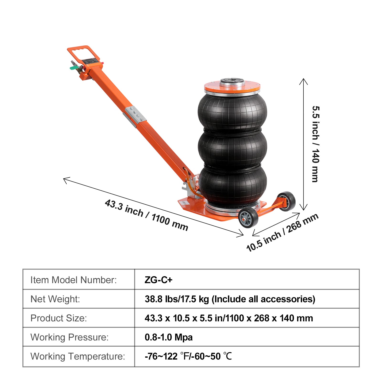 Air Jack 3 Ton/6600 lbs Pneumatic Jack with Heightened Column for Sedan image 4