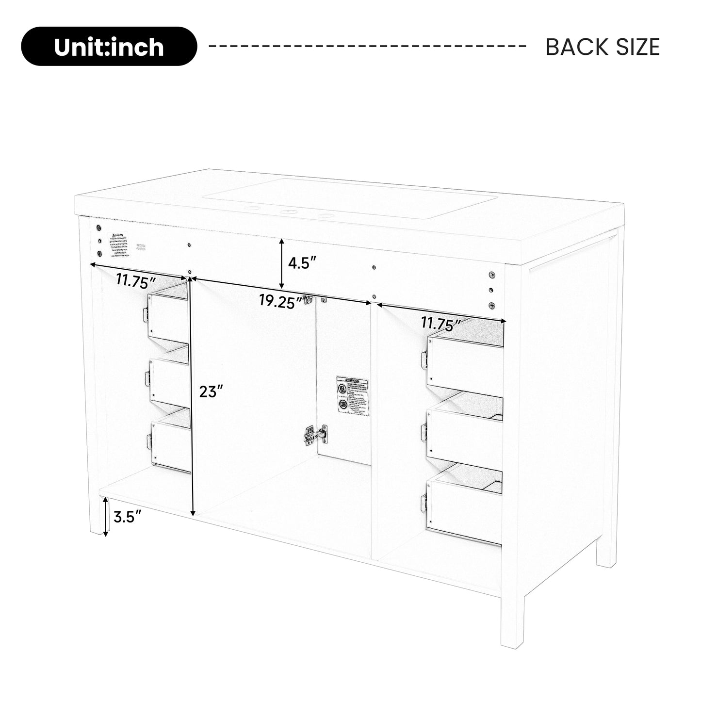 47" Bathroom Vanity without Sink, Cabinet Only, 2 Doors and 8 Drawers, Soft Close System, Classic Design, Black image 4