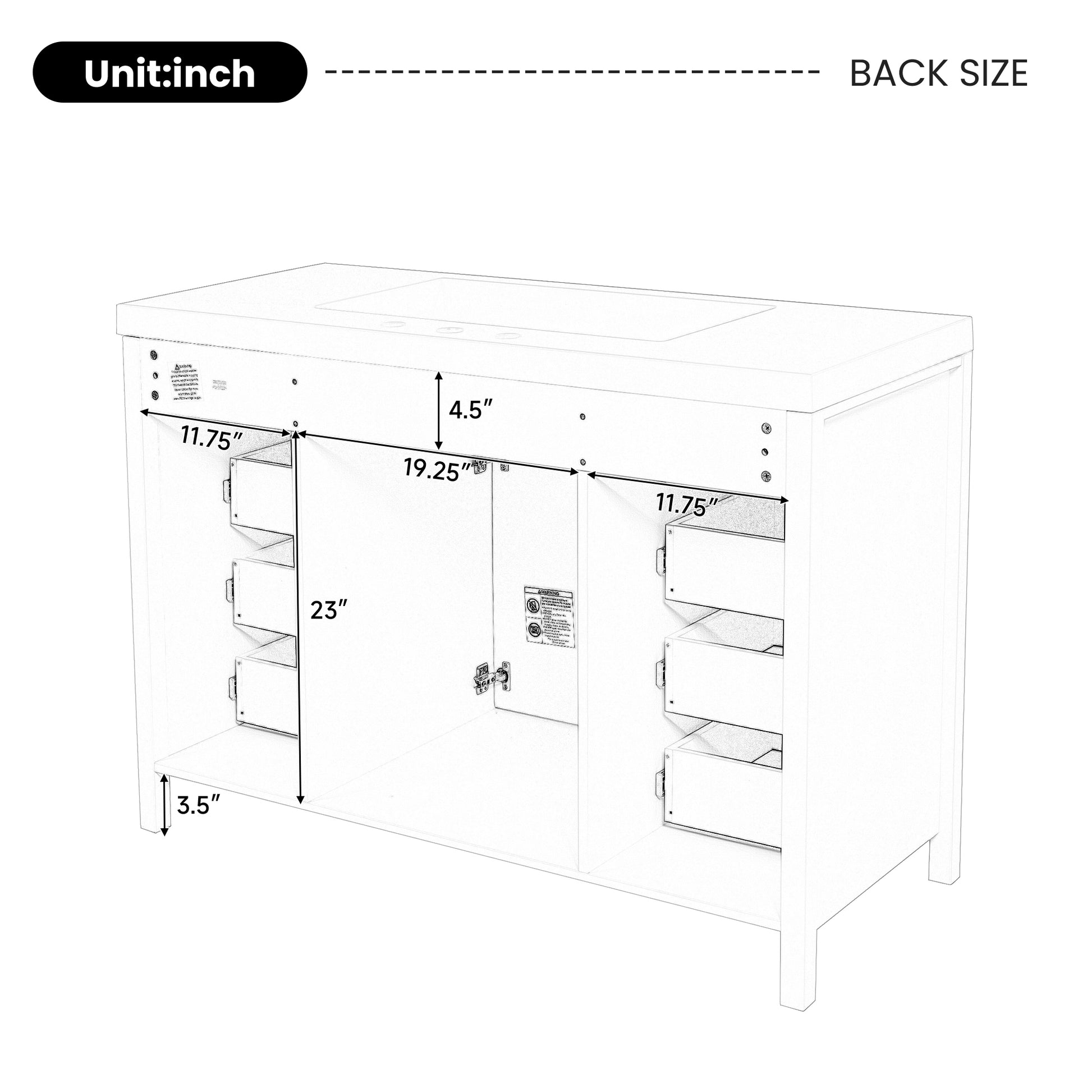 47" Bathroom Vanity without Sink, Cabinet Only, 2 Doors and 8 Drawers, Soft Close System, Classic Design, Black image 4