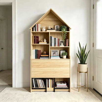 Folding Craft Desk with Storage Shelves, Convertible Hideaway Desk to Bookshelf, Foldable Desk with Storage, Disappearing Desk for Small Spaces, Multifunctional Converted Craft Table, Vanity Desk image 9