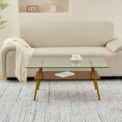 Rectangle Coffee Table, Tempered Glass Tabletop with Gold Metal Legs, Modern Table for Living Room, Transparent Glass image 3