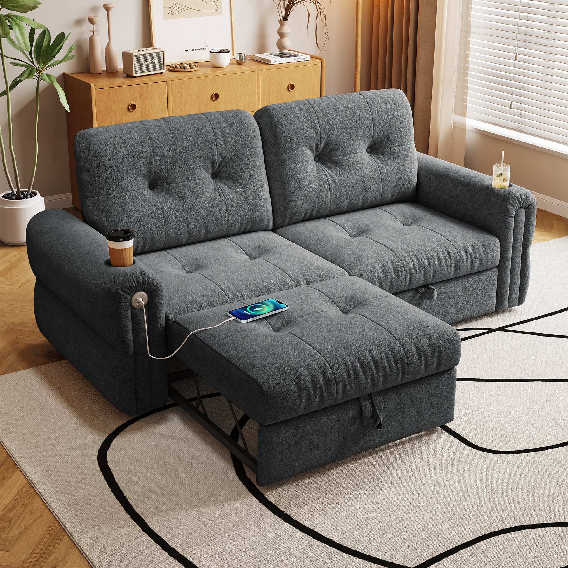 It is a multi-functional sofa, a 77-inch convertible sofa bed, and a 2-in-1 piece suitable for both sitting and lying down. Made of Chenille fabric, it is suitable for living rooms, bedrooms image 3