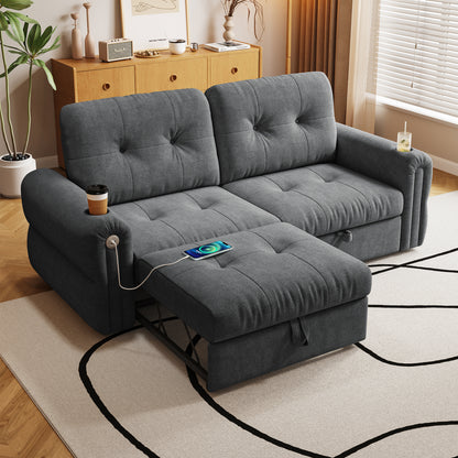 It is a multi-functional sofa, a 77-inch convertible sofa bed, and a 2-in-1 piece suitable for both sitting and lying down. Made of Chenille fabric, it is suitable for living rooms, bedrooms image 3