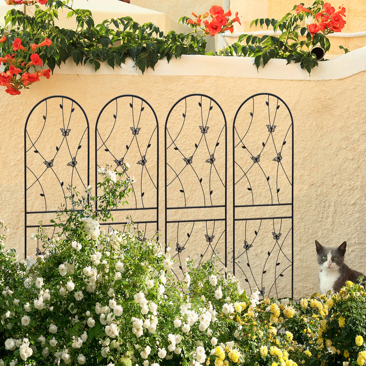 4 Pack Metal Garden Trellis 71" x 19.7" Rustproof Trellis for Climbing Plants Outdoor Flower Support Butterfly Deco Black image 1
