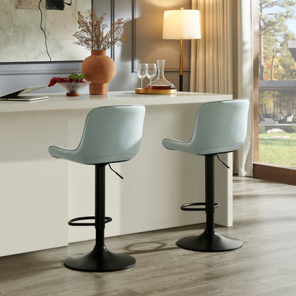 Kovyn Contemporary Adjustable Barstool with Faux Leather Swivel Seats, Set of 2, Blue image 5
