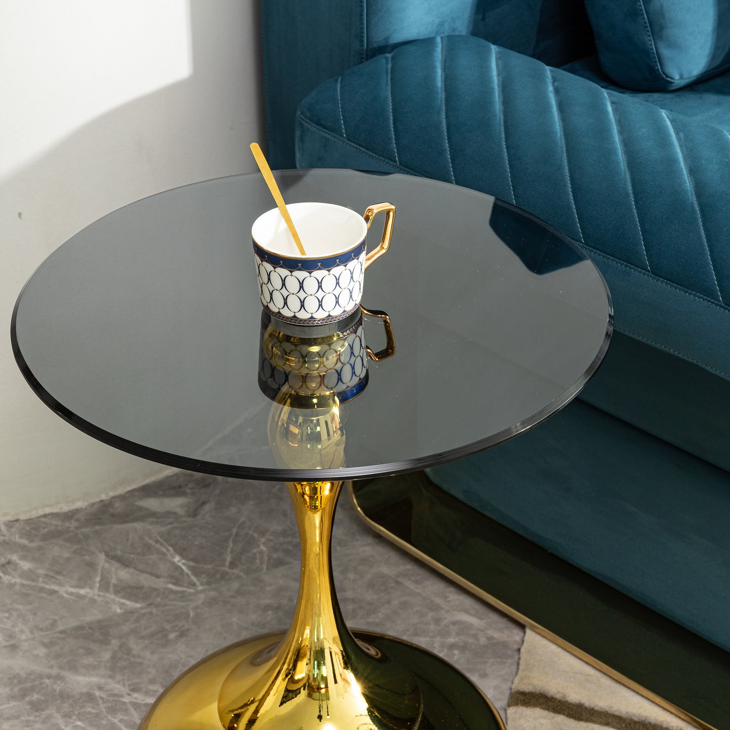 small round side table for small space,Cocktail Table,Living Room Small Coffee Table, end table, tempered glass top image 6