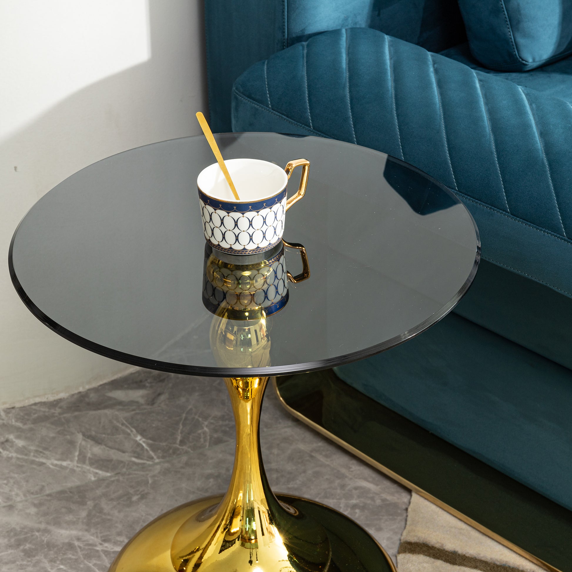 small round side table for small space,Cocktail Table,Living Room Small Coffee Table, end table, tempered glass top image 6