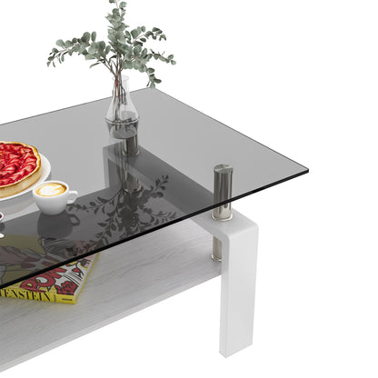 Rectangle Coffee Table, Tempered Glass Tabletop with MDF Layer, Modern Table for Living Room, Gray Glass image 4
