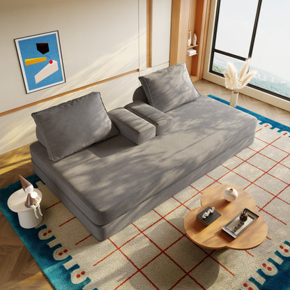 86.6"Multifunctional Convertible Sofa Bed w/2 Removable Backrests and 2 Pillows,Fluffy Chenille Fabric Sofa,Chaise Lounge,Game Pad,DIY Modern Upholstered Couch,Deep Seat Couch for Living Room,Office image 4