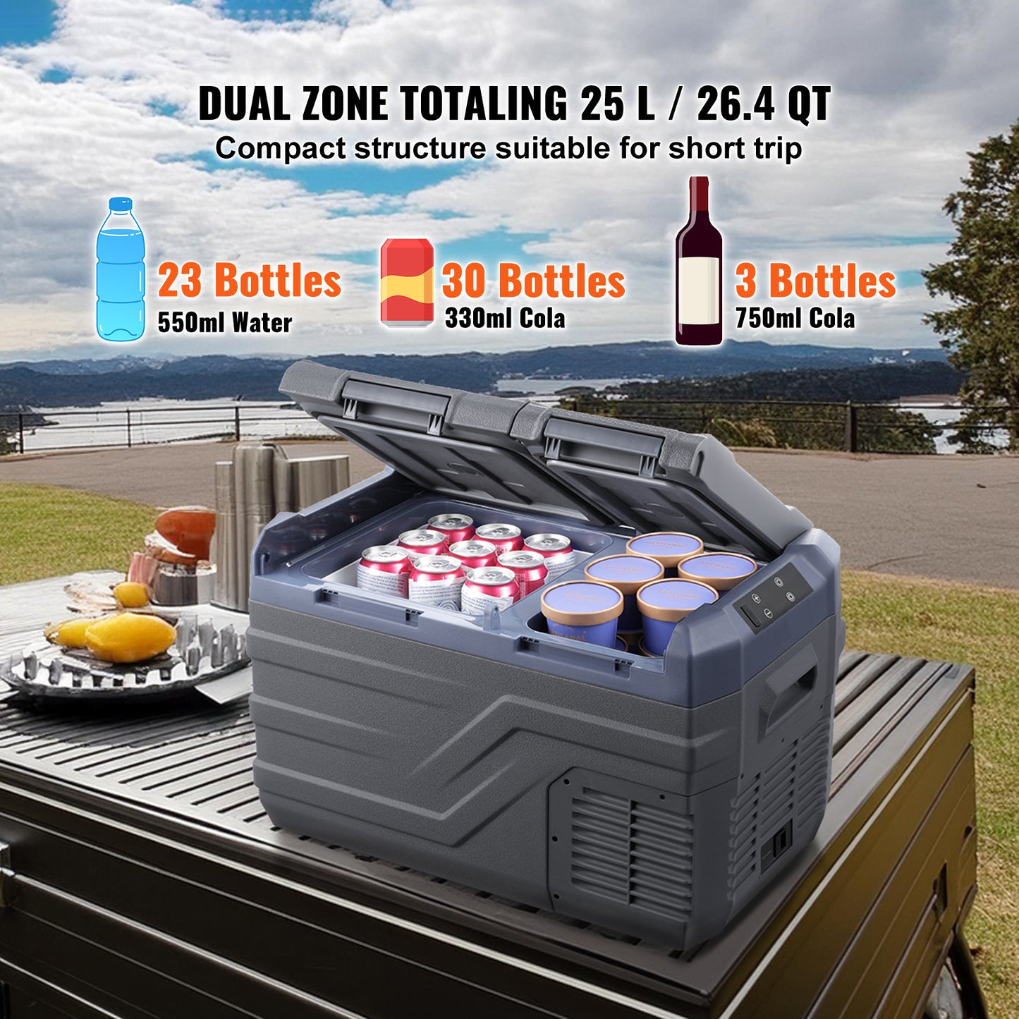 Car Refrigerator, 12 Volt Car Refrigerator Fridge, 25 L Dual Zone Portable Freezer, -4℉-68℉ Adjustable Range, 12/24V DC and 100-240V AC Compressor Cooler for Outdoor, Camping, RV image 5