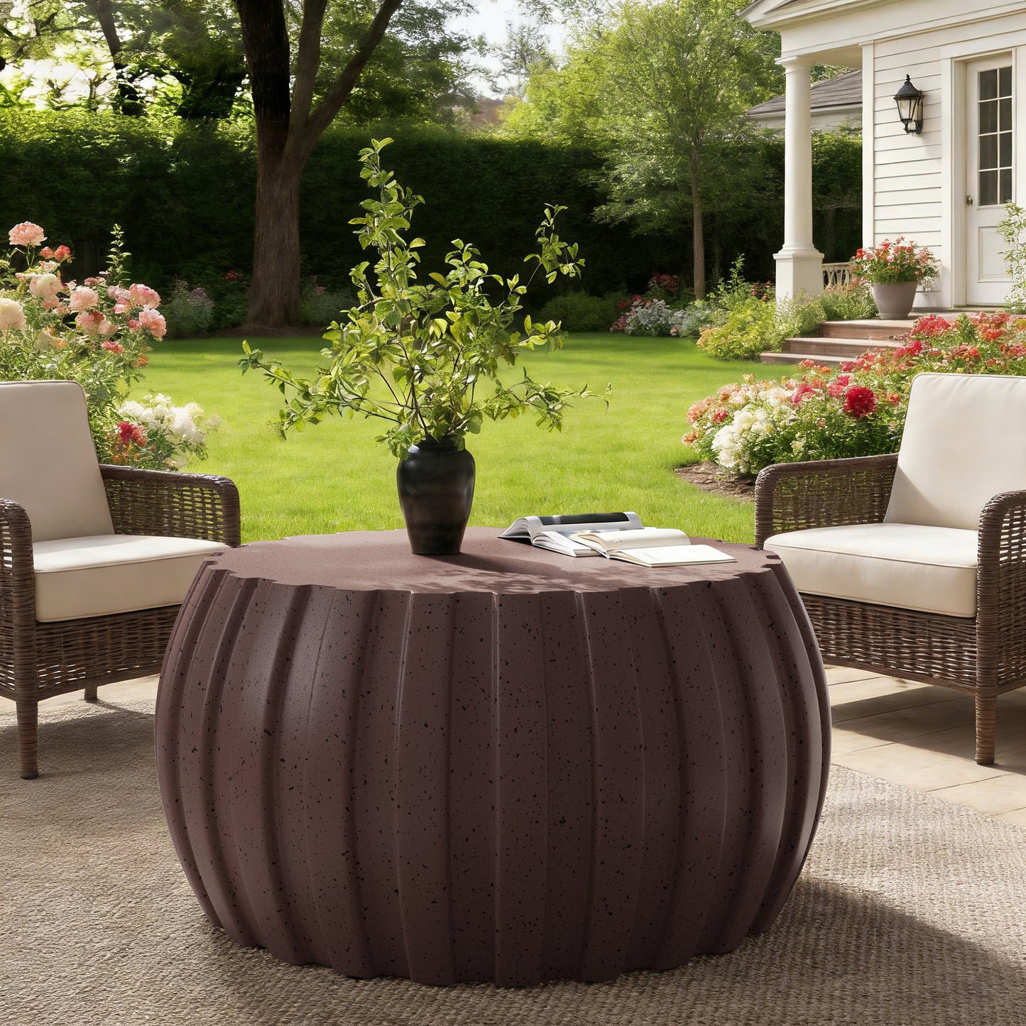 35.43" Modern Waterproof Coffee Table, Durable MgO Cement Design,Indoor & outdoor compatible(Brown) image 10
