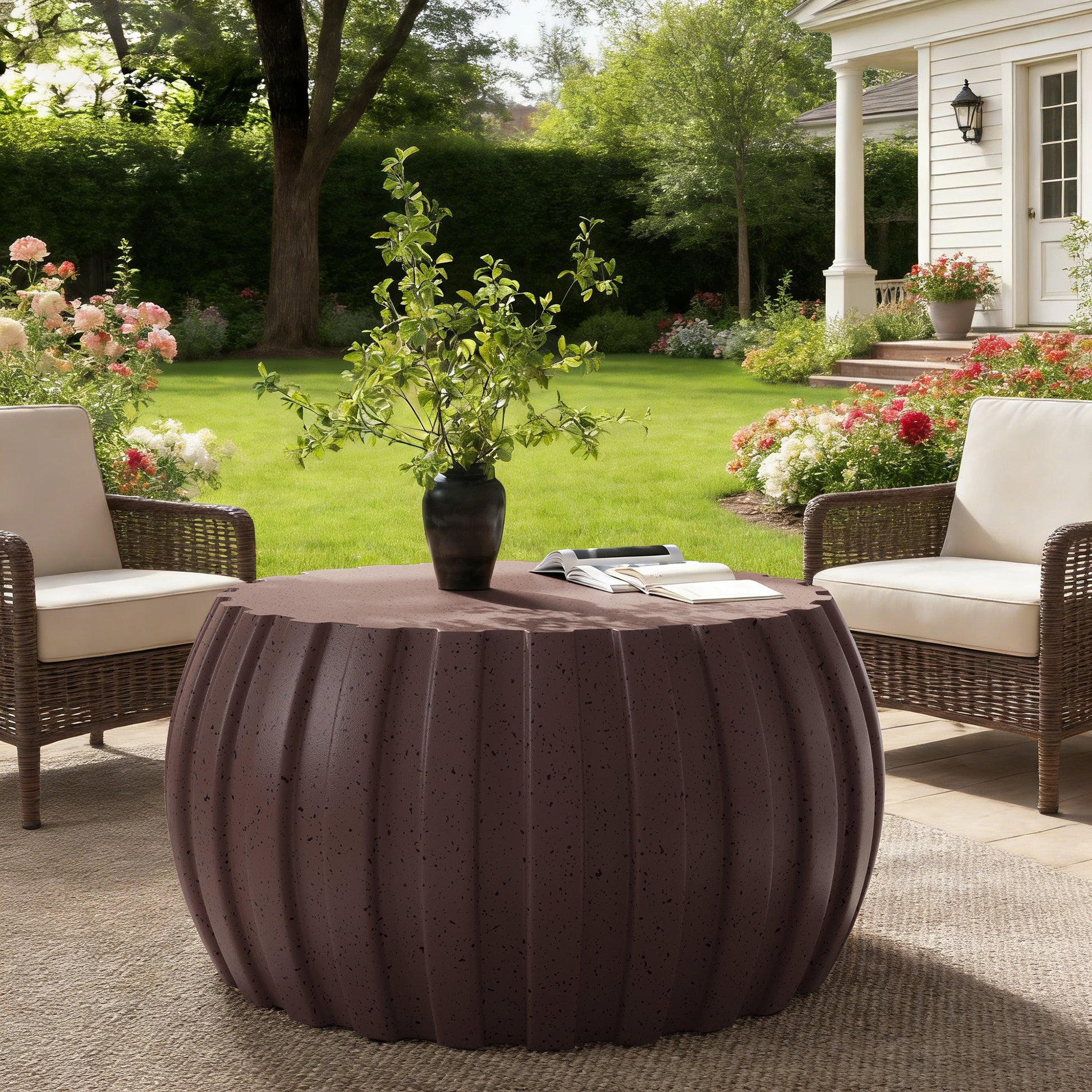 35.43" Modern Waterproof Coffee Table, Durable MgO Cement Design,Indoor & outdoor compatible(Brown) image 10