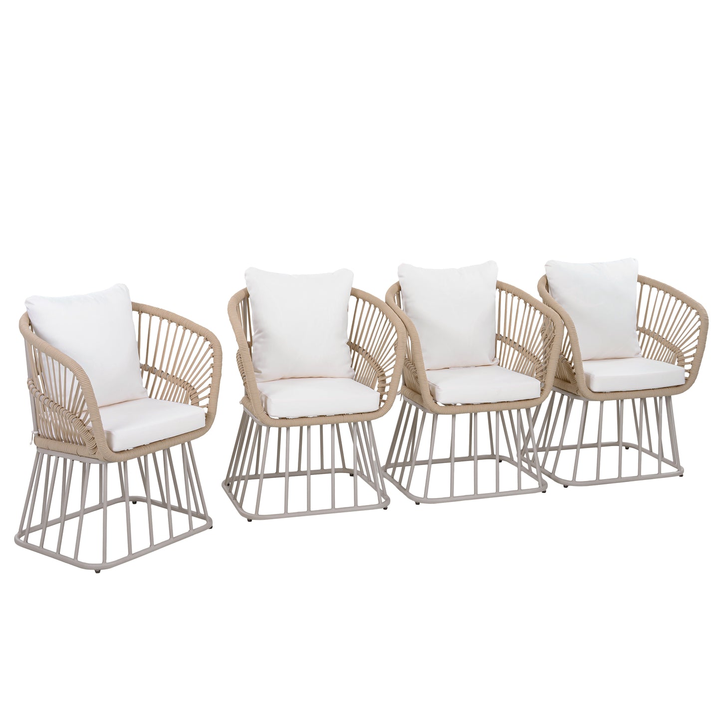 Outdoor Dining Chair MP1 - Teak Finish Wicker & Beige Steel Frame, 300LBS Weight Capacity, Includes Cushion image 8