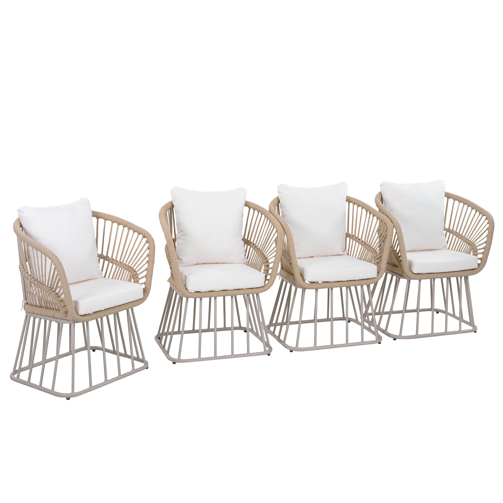 Outdoor Dining Chair MP1 - Teak Finish Wicker & Beige Steel Frame, 300LBS Weight Capacity, Includes Cushion image 8