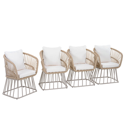 Outdoor Dining Chair MP1 - Teak Finish Wicker & Beige Steel Frame, 300LBS Weight Capacity, Includes Cushion image 8