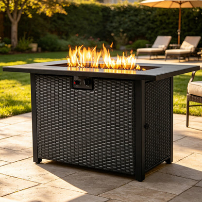 44 Inch 50000 BTU Propane Fire Pit Table, 2-in-1 Rectangular Fire Pit Outdoor Patio Heater Table with Glass Wind Guard for Backyard Garden Gathering image 2
