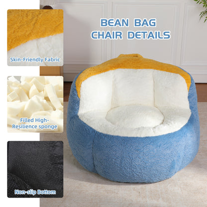 Oversized Bean Bag Chairs,Multicolor Faux Fur Couch Filled with Shredded Sponge,Large Lounger Sofa For Living Room,No Assembly Required, Blue+White+Yellow image 5