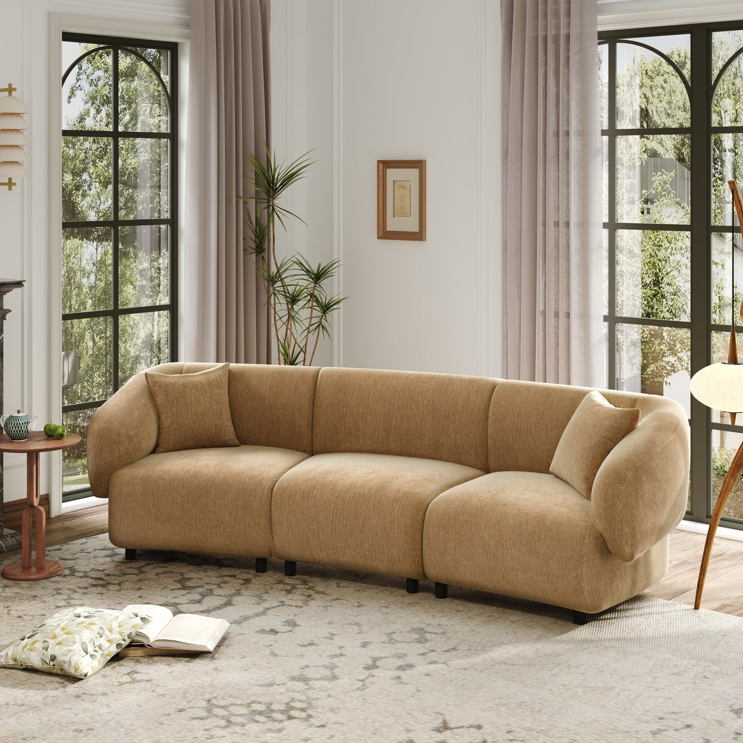 98.5 " Curved Designed Contemporary 3-Seater Sofa in Mocha: Plush Seating, Streamlined Design, and Durable Frame – Ideal for Stylish Living Spaces image 1