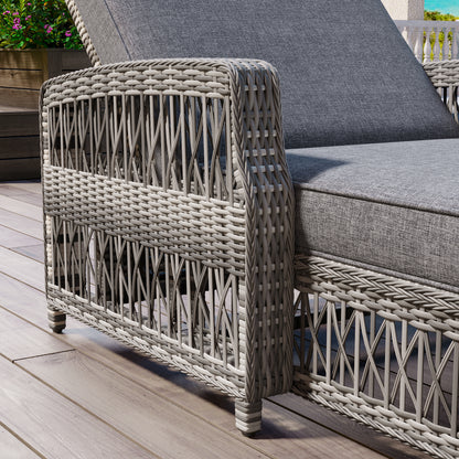 GO Outdoor Long Reclining Chaise, Wicker Lounge with Armrests, Patio Adjustable Recliner with Soft Removable Cushions, All Weather Rattan Pool Lounge for Poolside & Garden, Gray image 3