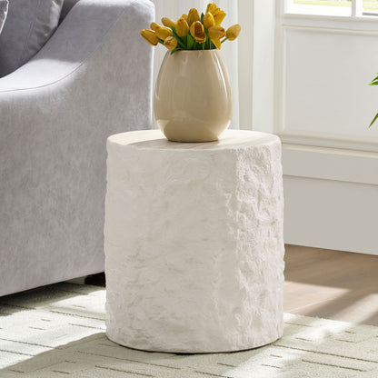 15.75 Inch Side Table,Round Fiberglass Coffee Table for Living Room,Bedroom,Modern Design Imitation Stone End Table for Apartment,No Need Assembly,Beige image 1