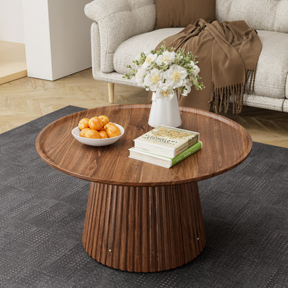 Round Coffee Table Set of 2, Large & Small Wooden Center & Side Tables, Modern Walnut Finish for Living Room & Office image 8