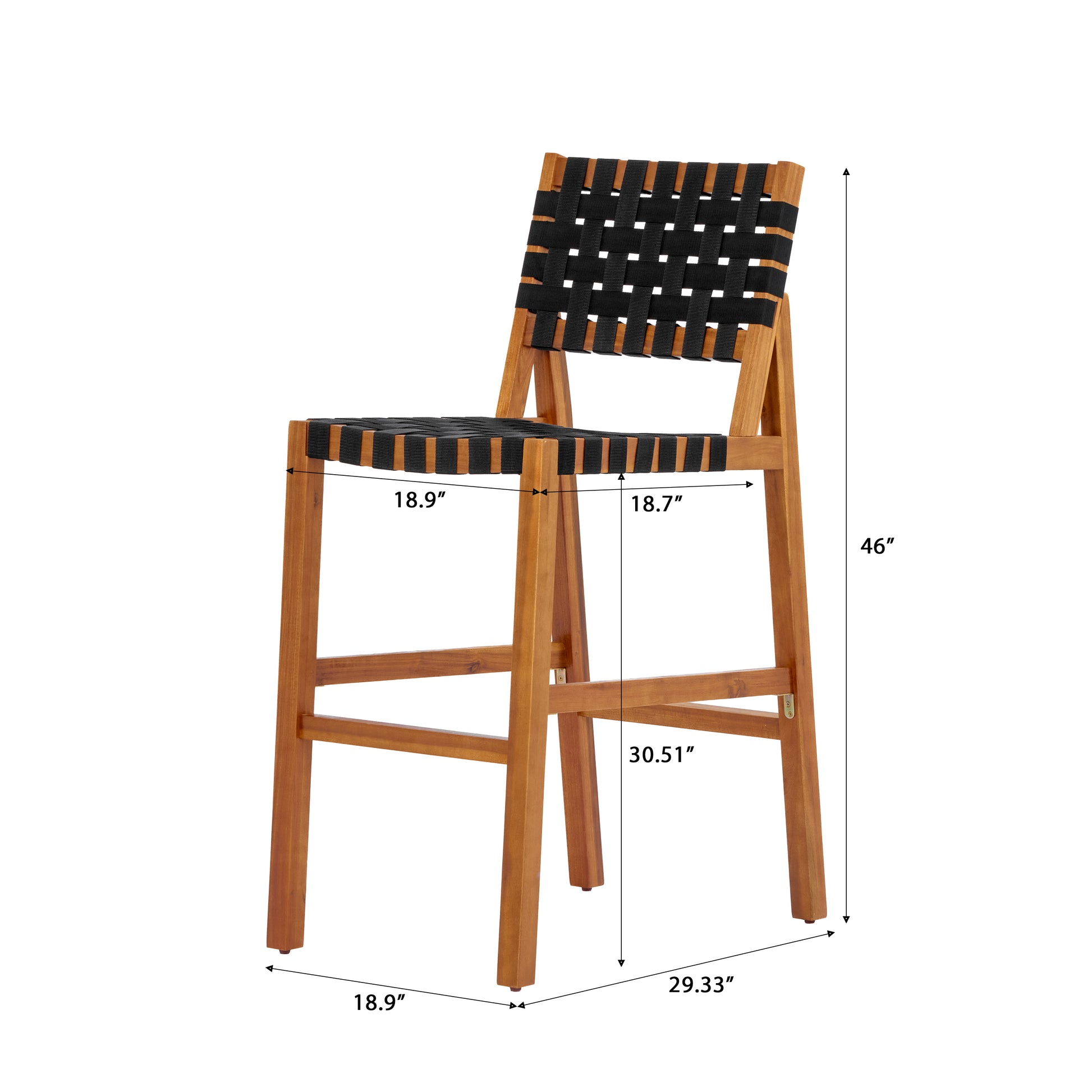 30.5 Inch Seat Height Outdoor Acacia Solid Wood Patio Furniture Set, Black Pe Woven Rope, Breathable and Comfortable,Indoor & Outdoor Use,Teak Finish+Black Rope(set of 5) image 5