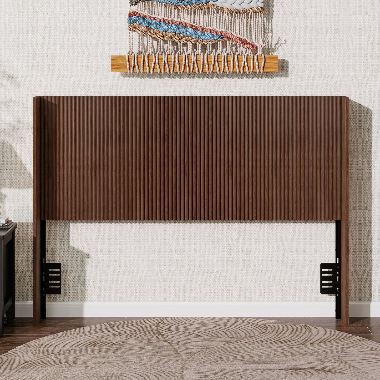 Walnut Fluted Wood Headboard, Vertical Ribbed Freestanding Bed Headboard with Adjustable Metal Brackets, Mid-Century Modern Wooden Headboard for Twin Full Queen Size Bed, Space-Sav (Brown color, Queen image 1