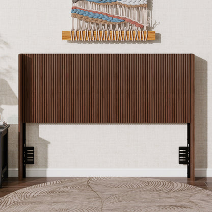 Walnut Fluted Wood Headboard, Vertical Ribbed Freestanding Bed Headboard with Adjustable Metal Brackets, Mid-Century Modern Wooden Headboard for Twin Full Queen Size Bed, Space-Sav (Brown color, Queen image 1
