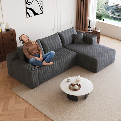 95" Cloud Sectional Sofa,Modern Minimalist Upholstered Couches, Comfort U Shaped Sofa for Living Room,Deep Seat Corner Couch,No Assembly Required,Dark Grey((Plush Corduroy Fabric) image 1