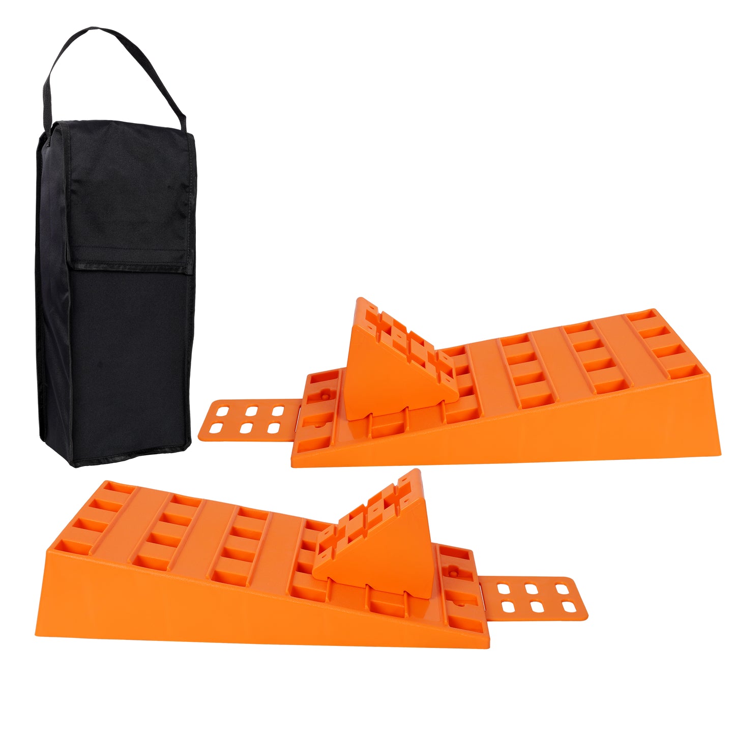 5T Caravan Levelling Ramps set with wheel chocks and carry bag on grass