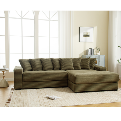 [NEW ARRIVED] [VIDEO PROVIDED] Oversized Two-Piece Couches, L Shaped Sofa, Corduroy, Right Chaise Daybed,with Armrests,Eight Throw Pillows,Corner Sofa,Easy To Assemble, Green image 9