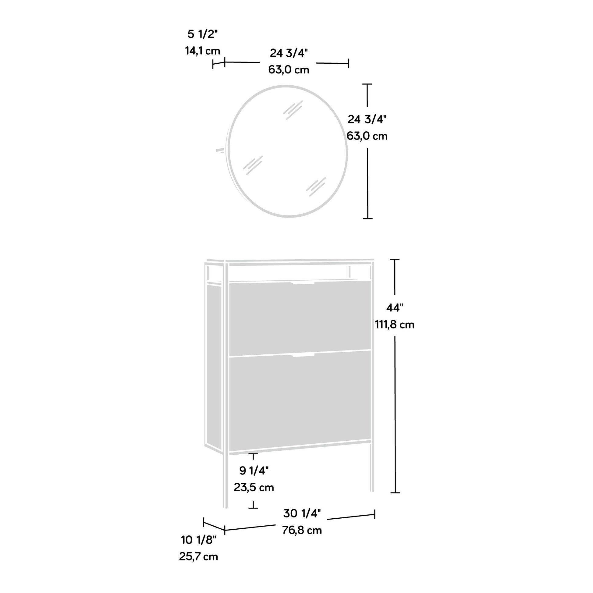 Wall-mounted Shoe Cabinet with Mirror, Brown finish image 9