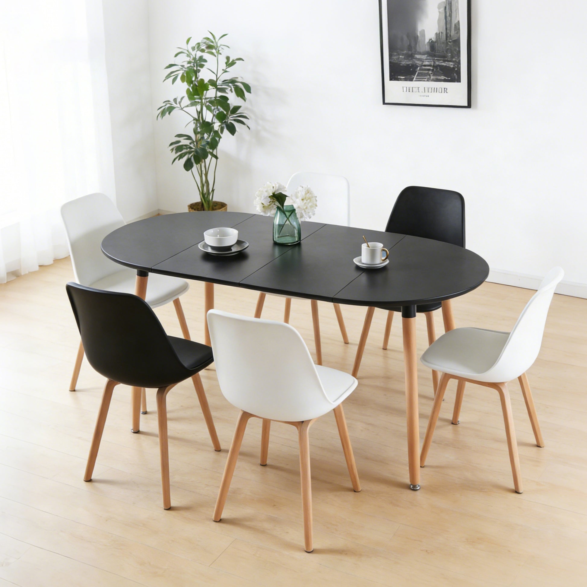 Extensible table,DINING TABLE,OFFICE TABLE,COFFEE TABLE,wood leg,MDF top,100/140/180x100x75cm,black color image 3