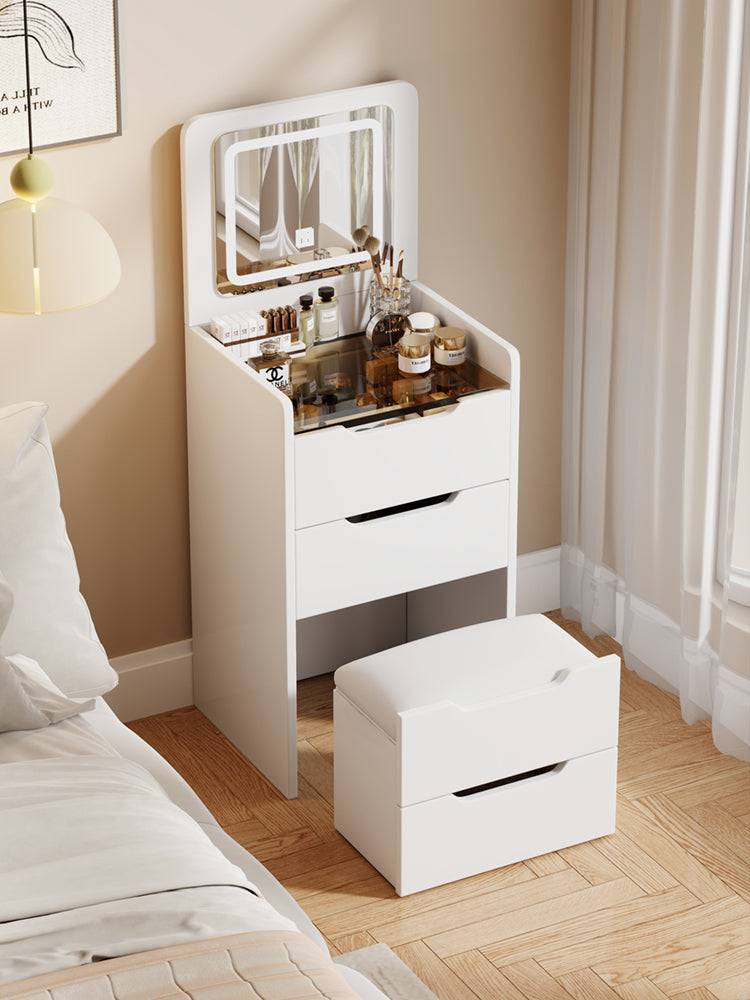 (48CM) 3 in 1 Vanity Desk with Plip Top Mirror, Small Make Up Vanity Set with Visible Glass Desktop, Compact Makeup Vanity with 3 Drawers, Dressing Table for Bedroom (WHITE COLOR) image 12