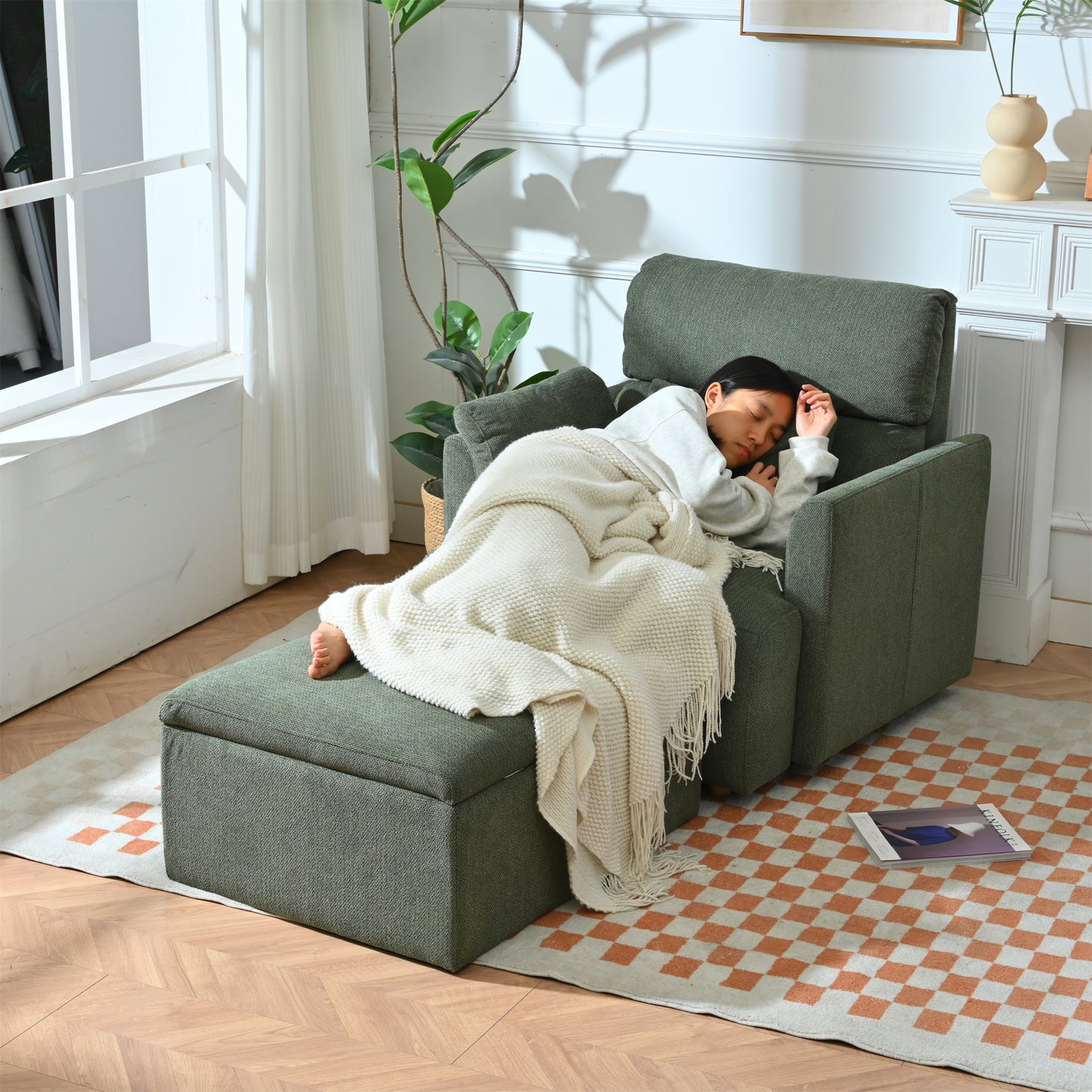 Oversized Chair w/Storage Ottoman, Wide Accent Armchair Chair for Living Room, Modern Lounge Chair, Upholstered Mid-Century Reading Chair, Comfy Living Room Chair, Deep Seat Sofa Couch(Dark Green) image 2