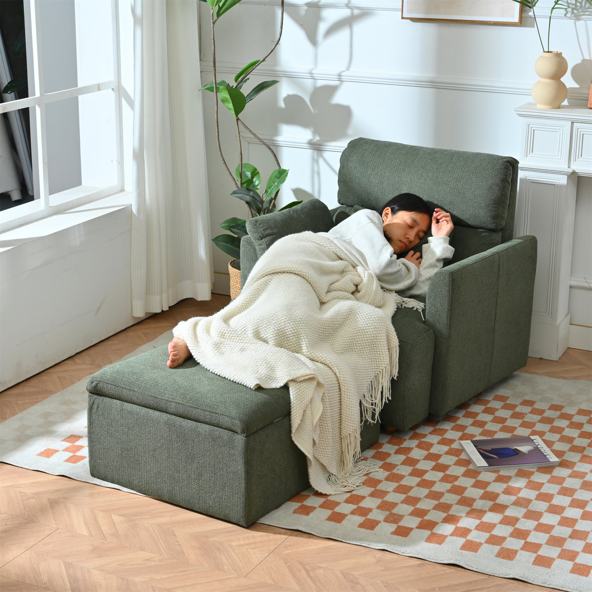 Oversized Chair w/Storage Ottoman, Wide Accent Armchair Chair for Living Room, Modern Lounge Chair, Upholstered Mid-Century Reading Chair, Comfy Living Room Chair, Deep Seat Sofa Couch(Dark Green) image 2