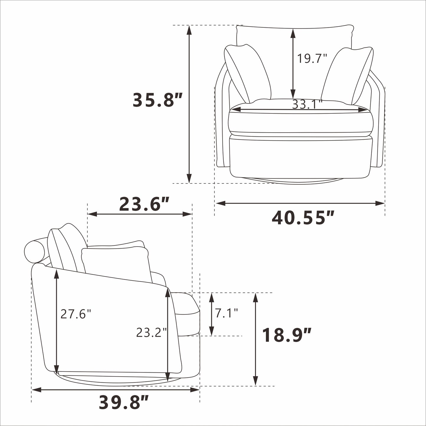 40.55''W Swivel Accent Chair With 2 Thorw Pillows 360 Degree Swivel Round Sofa Modern Oversized Arm Chair Cozy Club Chair for Bedroom Living Room Lounge Hotel, Ivory Corduroy image 5