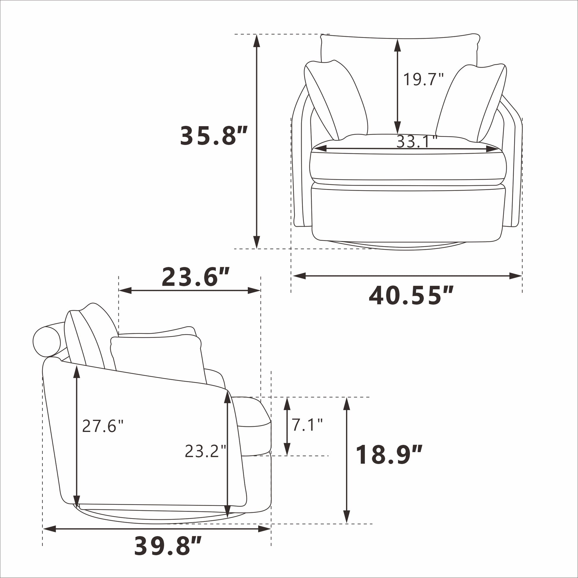40.55''W Swivel Accent Chair With 2 Thorw Pillows 360 Degree Swivel Round Sofa Modern Oversized Arm Chair Cozy Club Chair for Bedroom Living Room Lounge Hotel, Ivory Corduroy image 5