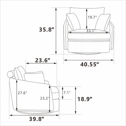 40.55''W Swivel Accent Chair With 2 Thorw Pillows 360 Degree Swivel Round Sofa Modern Oversized Arm Chair Cozy Club Chair for Bedroom Living Room Lounge Hotel, Ivory Corduroy image 5