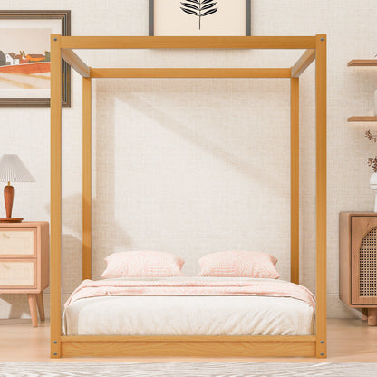 Queen Size Canopy Platform Bed with Support Legs,Natural image 3