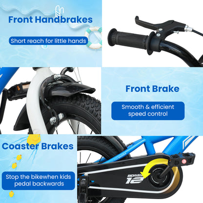 A1401 Kids Bike, 12 14 16 Inch Children Bicycle with Training Wheels, Front V-Brake & Coaster Brake, Basket, for Boys Age 3-7 Years Old image 5