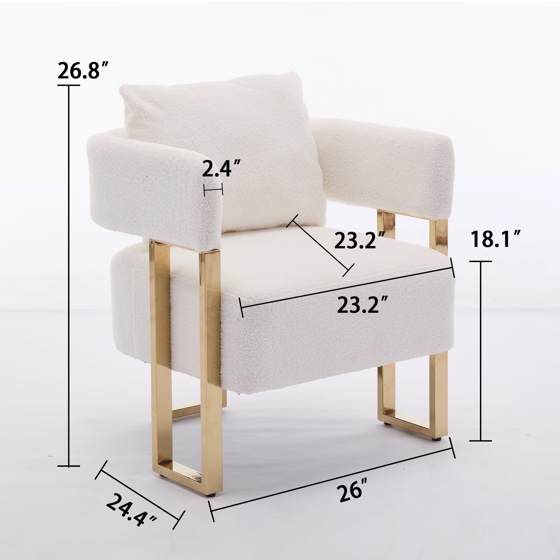 TS Modern decorative chair, living room side chair with gold metal legs, no wheels, suitable for dressing area, reception room, office,Teddy fleece upholstered metal foot sofas 2PCS White image 5