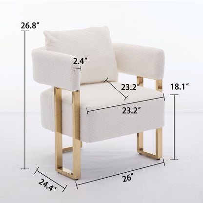 TS Modern decorative chair, living room side chair with gold metal legs, no wheels, suitable for dressing area, reception room, office,Teddy fleece upholstered metal foot sofas 2PCS White image 5