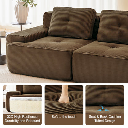 82" Modern L-Shaped Modular Sectional Sofa for Living Room, Corduroy Fabric, 2-Seater Couch with Deep Seat, Pearl-like piping, Tufted Design, No Assembly, Anti-slip Design​, Brown image 6