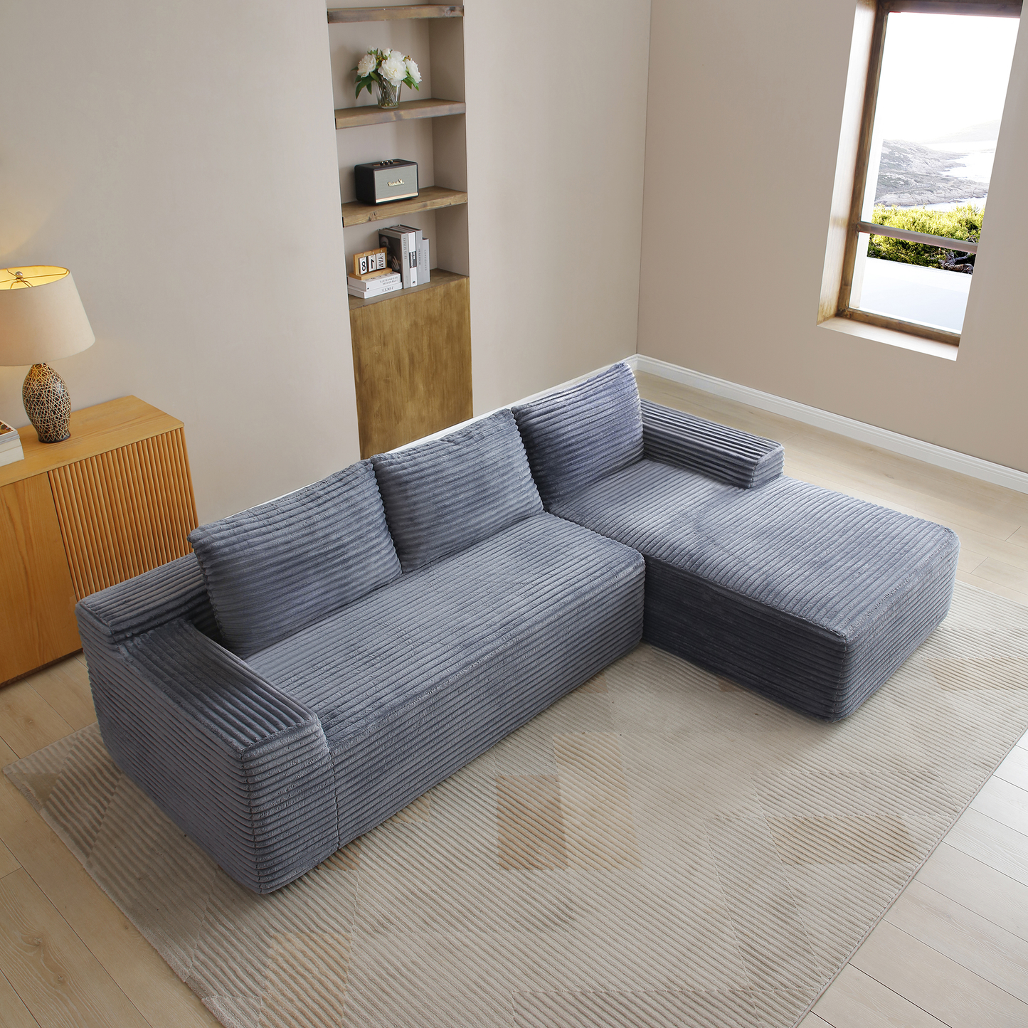 97'' Modular Sectional Sofa, Cloud Sectional Couch with Deep Seat, Modern Modular L-Shape Sofa Couch with Chaise,Upholstered Couches for Living Room Bedroom,No Assembly, Grey image 3