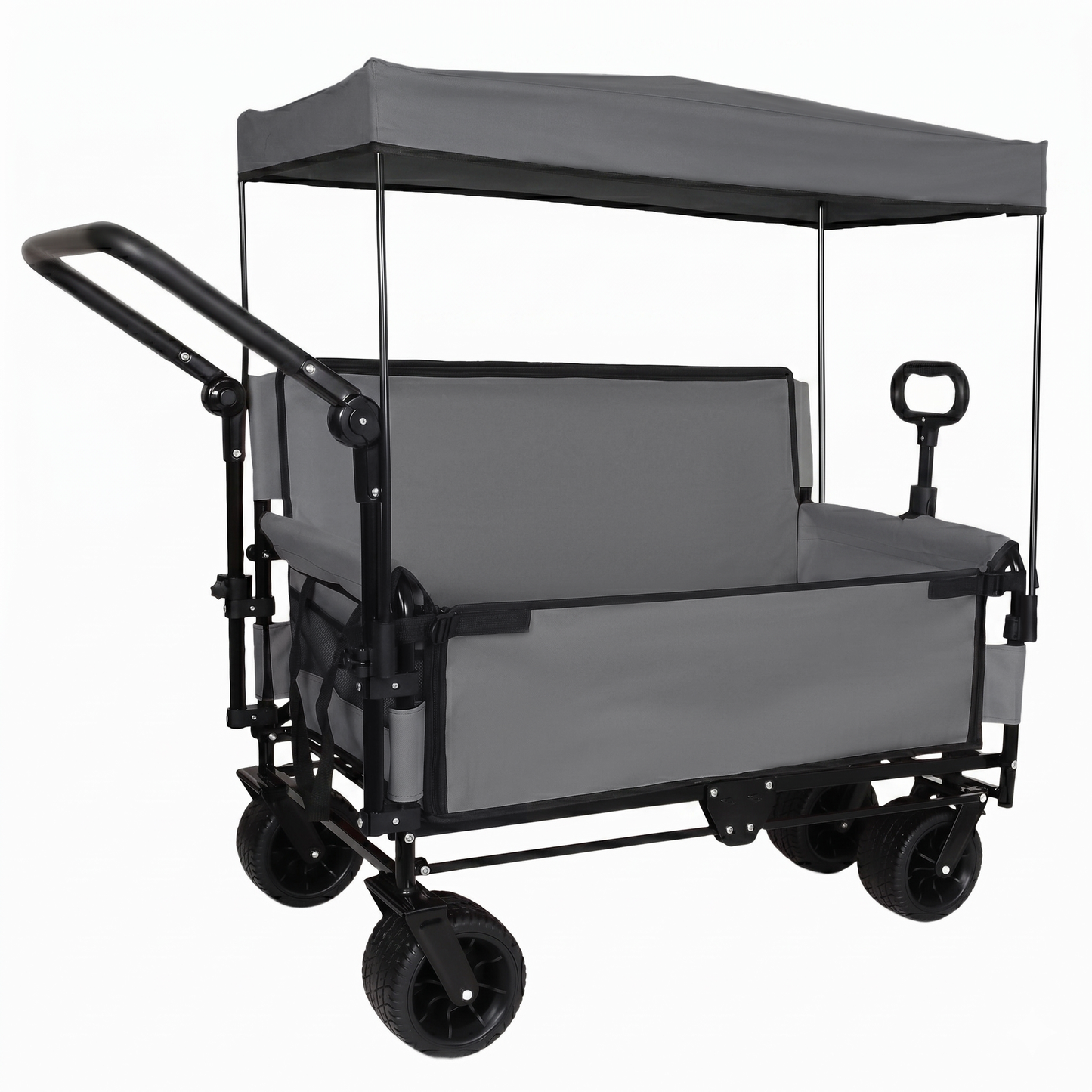3-in-1 Folding Wagon Cart with Bench Seat & Canopy & Storage, 500lbs Heavy-Duty, 180L Capacity, All-Terrain Wagon for Camping, Beach, Sports, & Garden, Gray image 1