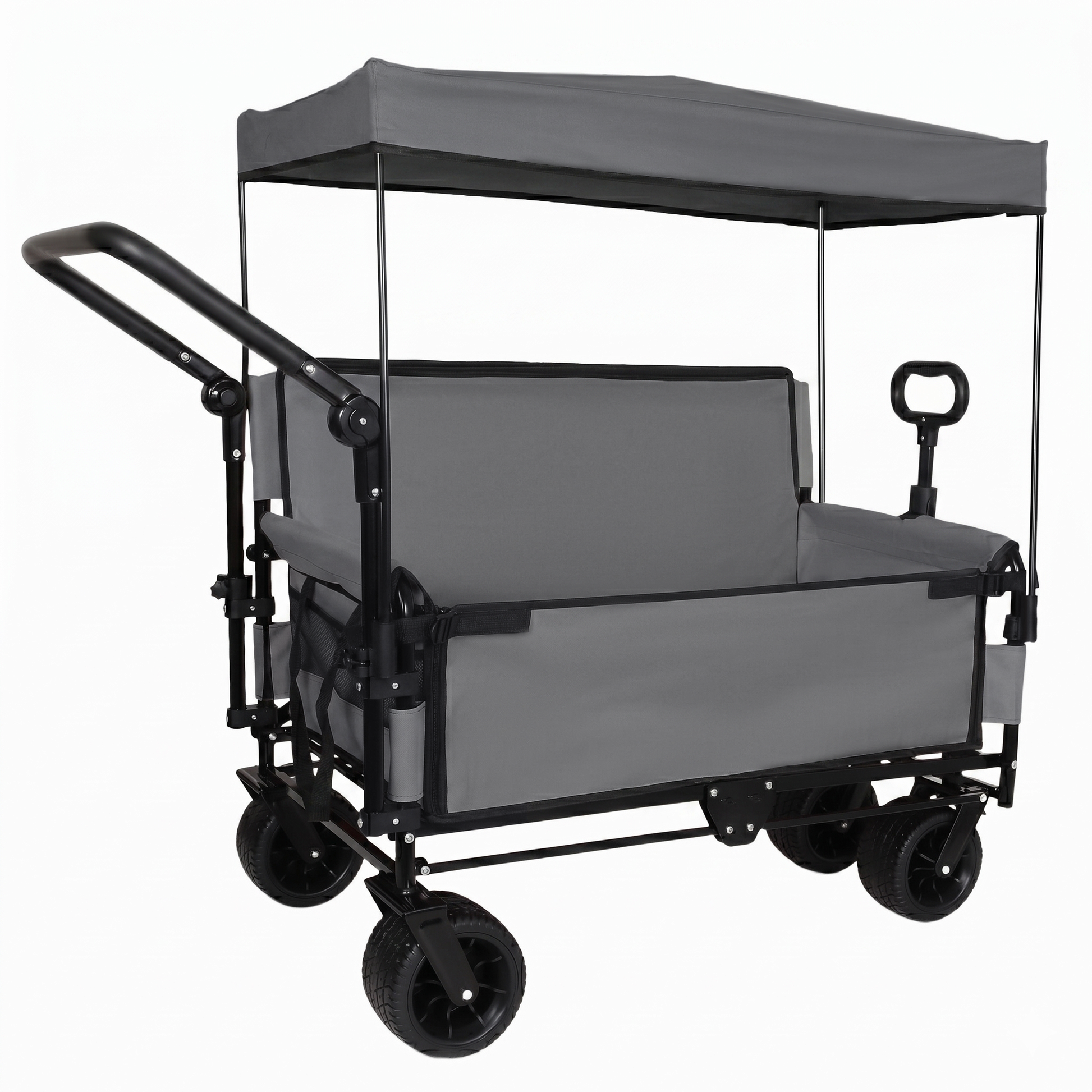 3-in-1 Folding Wagon Cart with Bench Seat & Canopy & Storage, 500lbs Heavy-Duty, 180L Capacity, All-Terrain Wagon for Camping, Beach, Sports, & Garden, Gray image 1